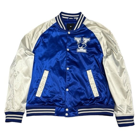 YALE x H&M Collab University College Satin Puffer Bomber Varsity Jacket Large - Picture 1 of 5